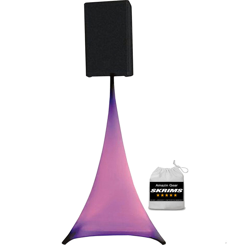 SKRIMS Super Flexible Speaker Stand Cover - Four Way Stretch White Spandex DJ Scrim - 3-Sided Tripod Skirt - 360 Degree Coverage, Cable Management