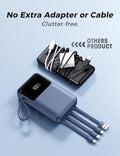 Portable Charger with Built in Cable, 15000mAh Power Bank, 22.5W Fast Charging, 6 Outputs, Slim Travel Essential Battery Pack with LED Display,