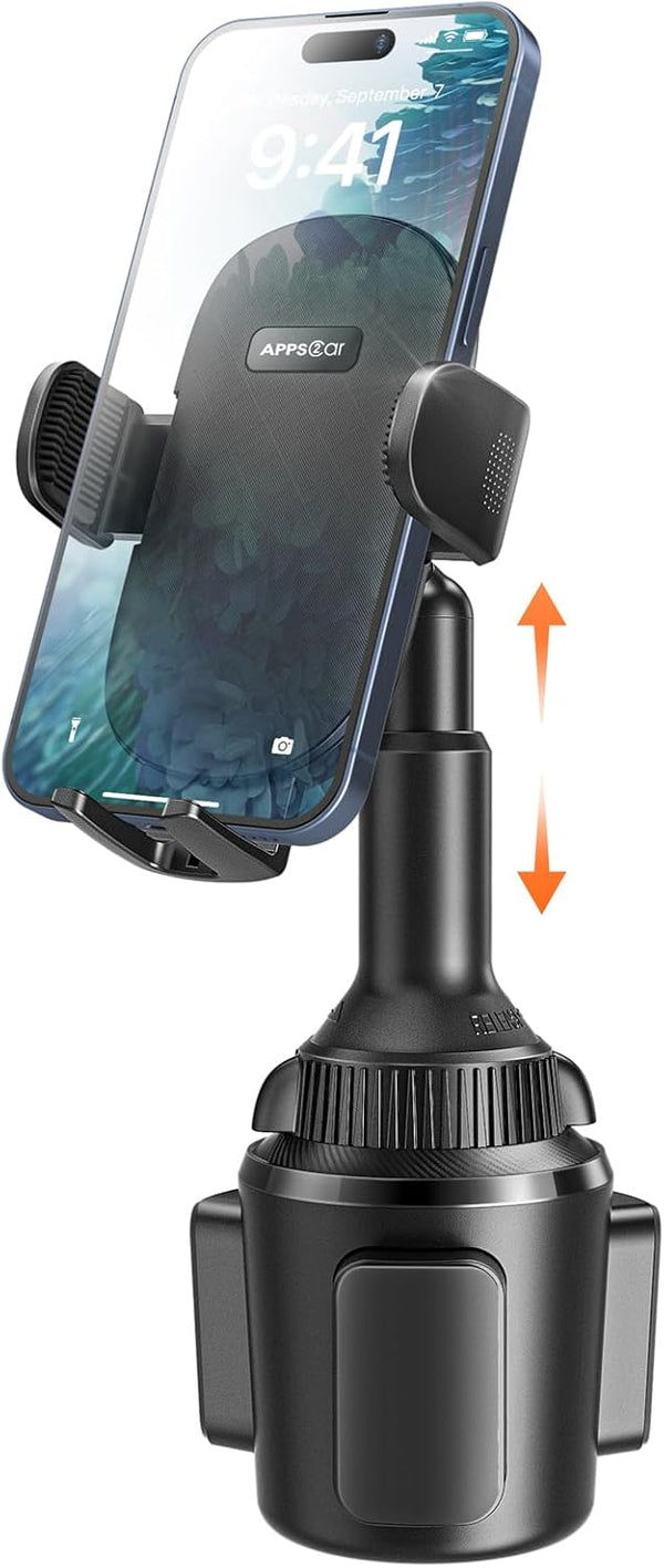 Apps2Car Universal Car Cup Phone Holder | Quick Extension Long Arm | 360ÃÂ° Swivel | Adjustable for Iphone, Samsung, Google, and All Smartphones |
