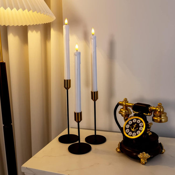 Homemory 3 Pcs Flameless Taper Candles with Remote Timer Dimmer, 9.6" White Flickering Candlesticks Battery Operated, Realistic Plastic LED