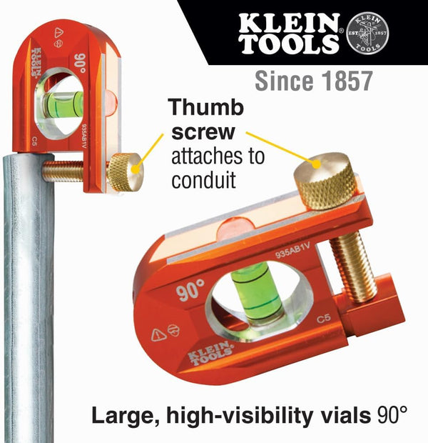 Klein Tools 935AB1V 2.5-Inch No-Dog Conduit Bending Level, 1 Vial, ACCU-BEND Level Eliminates Dog-Legs in Offsets and Saddle Bends