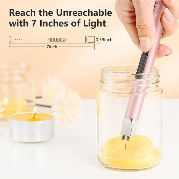 REIDEA Candle Lighter Rose Gold, Long USB Rechargeable Electronic Arc Windproof Flameless Lighter - A Must Have Gadget for Home Kitchen BBQ