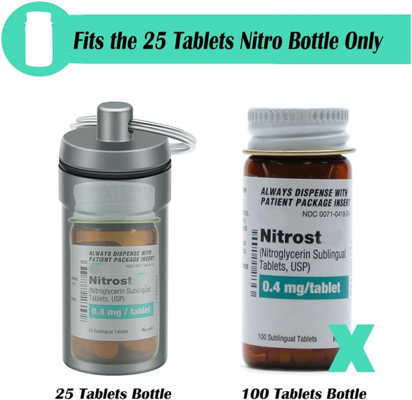3 Packs Waterproof Aluminum Pill Fob Container, EFFIET Nitro Bottle Holder Nitroglycerin Pill Case Emergency Keychain Pill Holder for Medicine