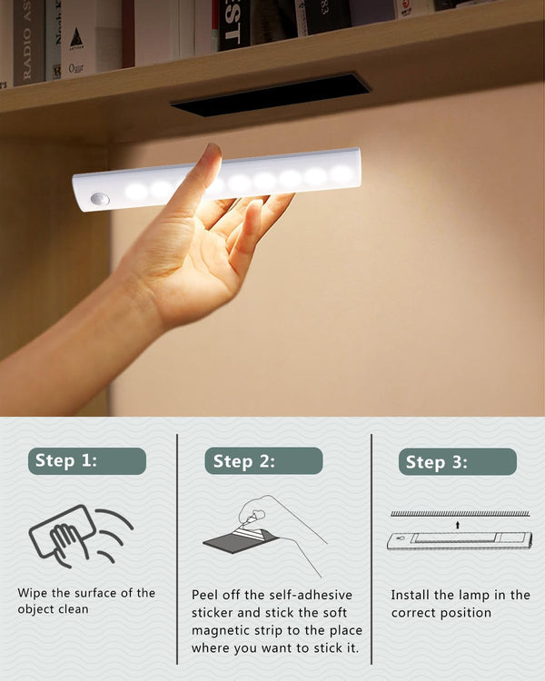 Akay&Tina Under Cabinet Lights, 2 Colors Closet Lights Motion Sensored Under Cabinet Lighting, Rechargeable Battery Operated Cupboard Light for