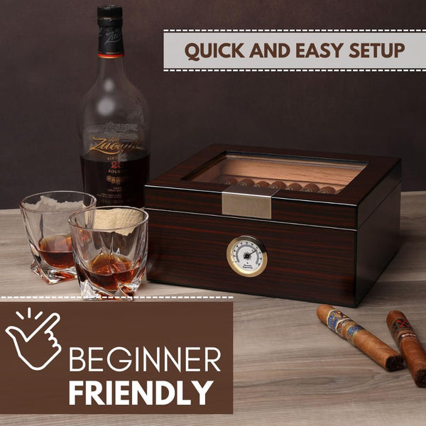 Premium Cigar Humidor for 25-50 Cigars - Elegant Humidor Humidor with Hygrometer and Humidifier - Cedar Lined Cigar Box for Optimal Humidity