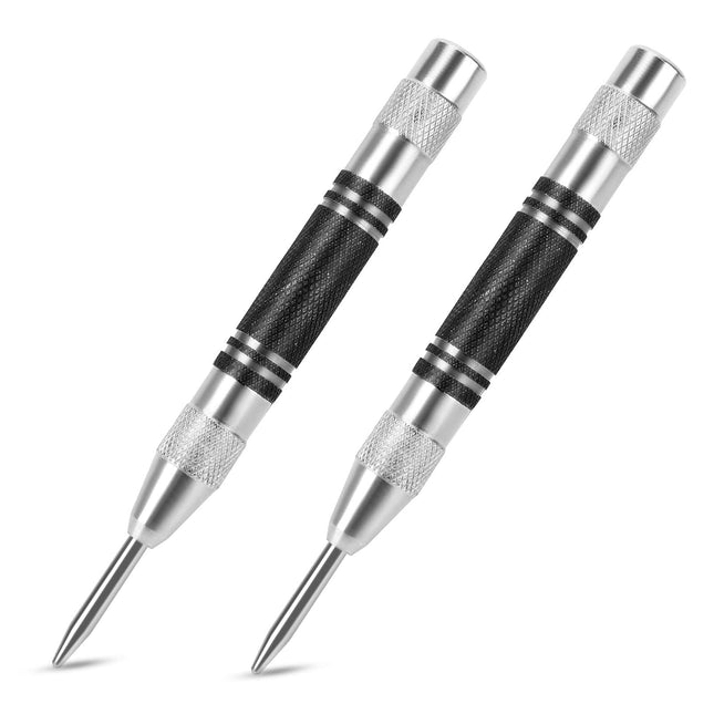 2Pcs Heavy Duty Automatic Center Punch, 5'' Premium Steel Spring Loaded Center Hole Punch, Adjustable Spring Impact Cent