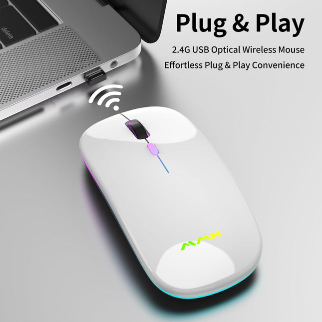 Wireless Bluetooth Mouse for Laptop, Rechargeable Mouse 2.4G USB Optical Wireless Mouse, LED Slim Dual Mode(Bluetooth 5.