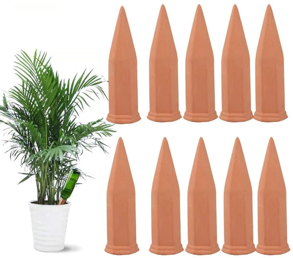 Tcamp 10 Pack Terracotta Watering Spikes, Plant Watering Devices Wine Bottle Automatic Plant Self Watering Spikes for Vacations, Self-Watering