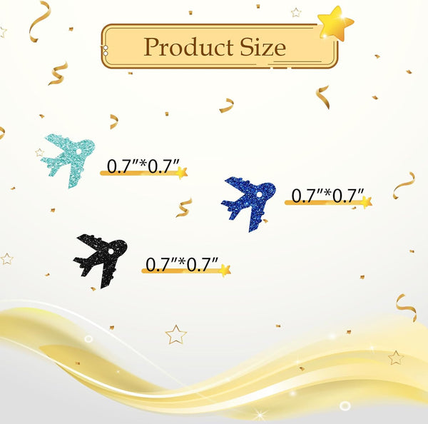 100pcs Airplane Confetti, Blue&Black Glitter Plane Table Confetti, Boys Birthday Paper Scatters, Baby Shower/Retirement/Travel Theme Party Table