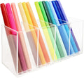 HSYMQ Acrylic Pen Holder 4 Compartments Clear Pencil Holder Organizer Makeup Brush Holder