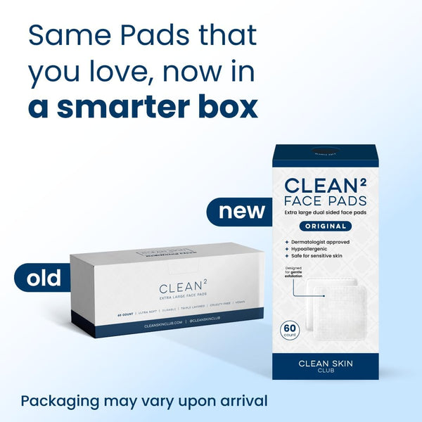 Clean Skin Club Clean² Pads 2.0 [NEW & Improved Edges] Guaranteed Not to Shed & Tear Face Pads, Unique Triple Layers, Textured & Ultra Soft Side,