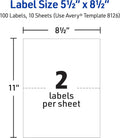 Avery Half-Sheet Printable Shipping Labels, 5.5" x 8.5" Customizable Stickers, White, 50 per Pack, 100 Blank Mailing Labels Total, Great for