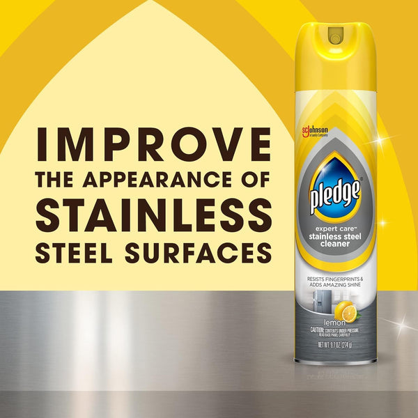 Pledge Expert Care Kitchen Surface Routine Bundle, Includes 9.7Oz Stainless Steel Cleaner Lemon Scent +9.7Oz Granite and Stone Countertop Polish
