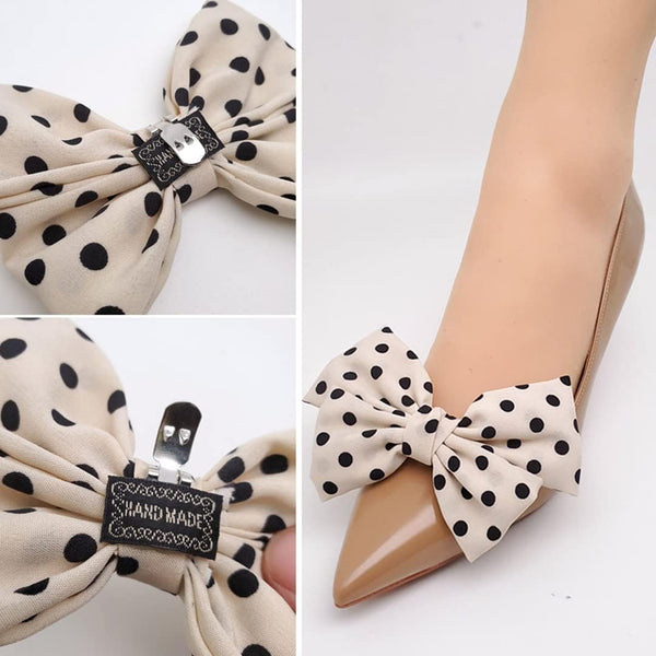 Tsangbaby Satin Bow Shoe Clips - Dots Solid Color Removable Elegant Wedding Party Shoe Buckle Bag Clothing Hair Accessories for Women Girls 2 Pcs