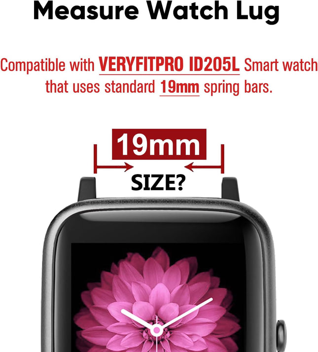 ZURURU Soft Silicone Smart Watch Replacement Bands Straps 19Mm for Veryfitpro ID205L Fitness Watch Black