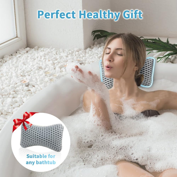 Upgraded Bath Pillows for Tub, Slip Resistant Waterproof Bath Pillows for Tub Neck and Back Support with 2 Strong Suction Cups, Relaxing Spa