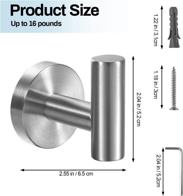 Kruodop Towel Hooks for Bathroom,4 Packs Wall Mount Towel Holder,Black Matte Wall Robe Hook,Stainless Steel Heavy Duty D
