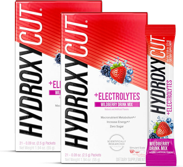 Hydroxycut Drink Mix, Wildberry Blast - 21 Travel-Size Packets, Pack of 2 - Zero Calories, Zero Sugar - Boost Metabolism, Burn Calories, Increase