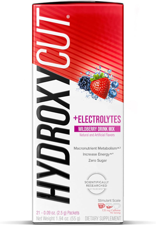 Hydroxycut Drink Mix, Wildberry Blast - 21 Travel-Size Packets, Pack of 2 - Zero Calories, Zero Sugar - Boost Metabolism, Burn Calories, Increase