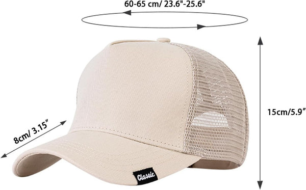 Oversize XXL Baseball Cap, Extra Large High Crown Hat for Big Heads 23.6"-25.6", Adjustable Plain Mesh Back Trucker Hat XX-Large-3X-Large Beige