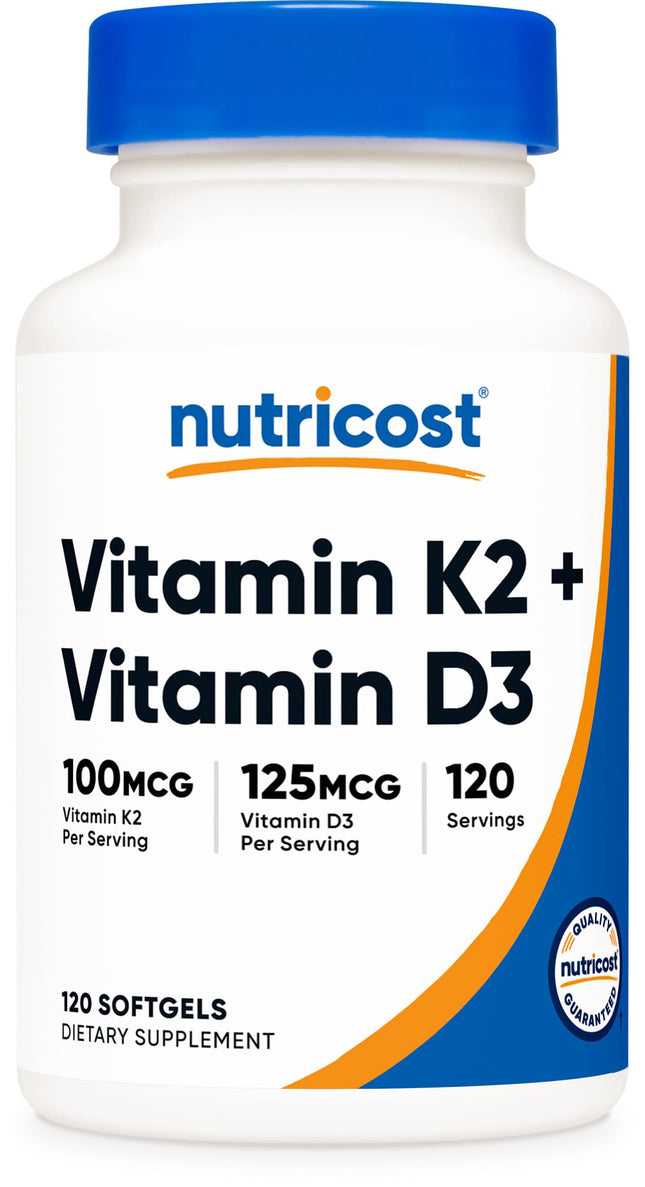 Nutricost Vitamin K2 (MK7) (100Mcg) + Vitamin D3 (5000 IU) 120 Softgels - Gluten