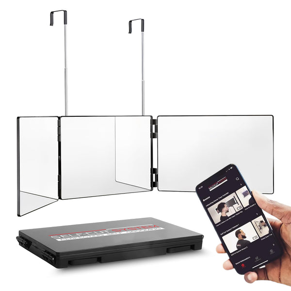 Self-Cut System 3-Way Mirror for Self Hair Cutting - Portable Trifold Mirror with Retractable Hooks, Impact-Resistant Glass, Fold Flat Design,