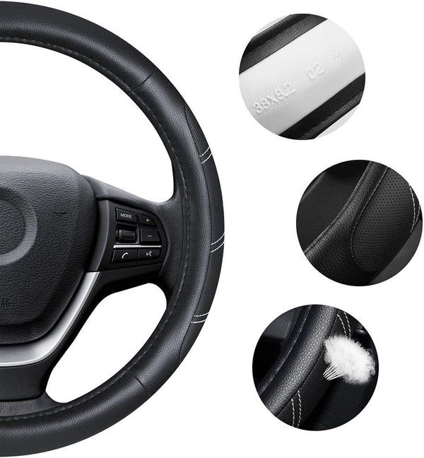 Elantrip Leather Steering Wheel Cover 15 1/2 to 16 inch Universal Large Soft Grip Breathable for Car Truck SUV Jeep Anti Slip Black 15 1/2 - 16