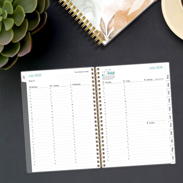 2026-2027 Appointment Book - 2026-2027 Daily Hourly Planner from July 2026 - June 2027,12 Monthly Tabs, Inner Pocket, 6.4" x 8.5", Black Flower