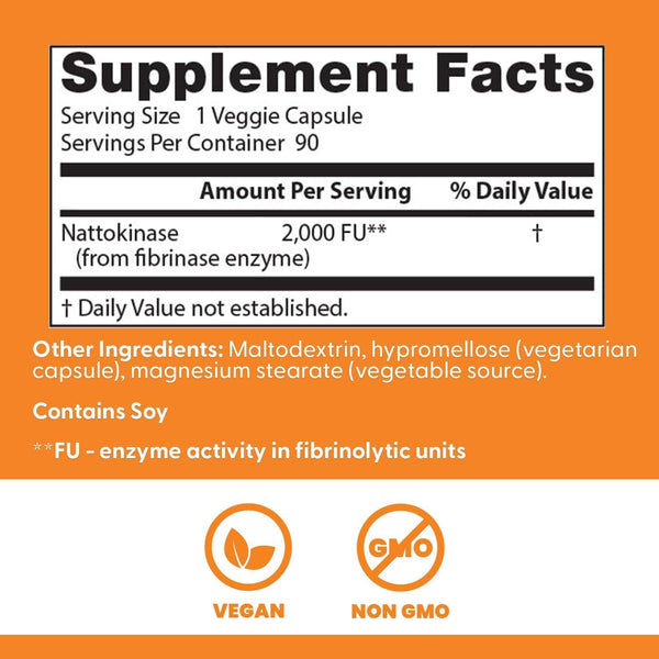 Doctor's Best Nattokinase 2000 FU Supplement for Men & Women - Supports Blood Flow, Heart Health, & Healthy Circulation, Nattokinase Enzyme