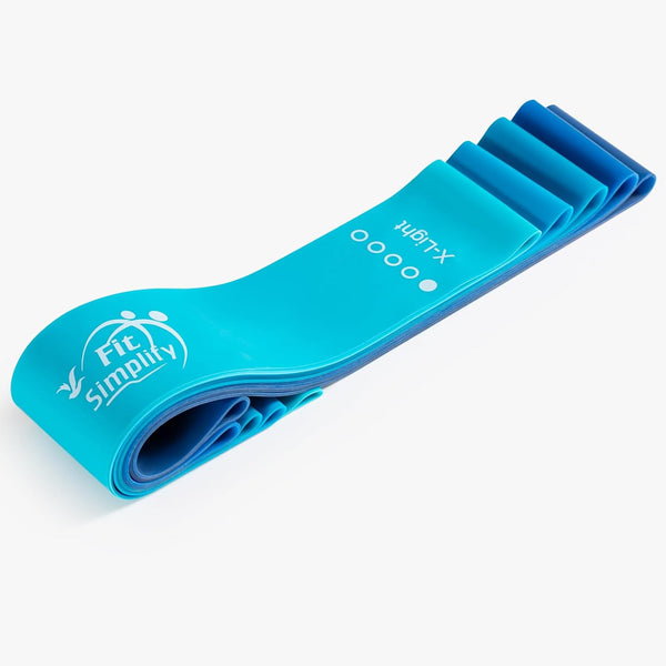 Fit Simplify Resistance Loop Exercise Bands with Instruction Guide and Carry Bag, Set of 5 Blue