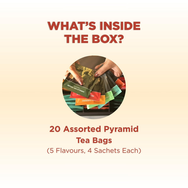 CHAYAM Assorted Tea Bags Variety Pack | 20 Pyramid Tea Bags - 5 Flavours X 4 Eac