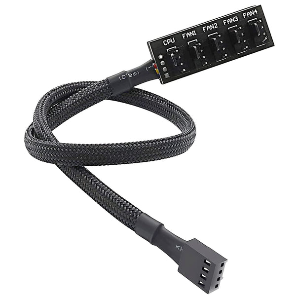 PWM Fan Hub, PC CPU Cooling 4 PIN/3PIN Power Fan Extension Cable Hub Splitter Adapter Sleeved Case for 12V Desktop Computer Cooler Fans 1 to 5 Way
