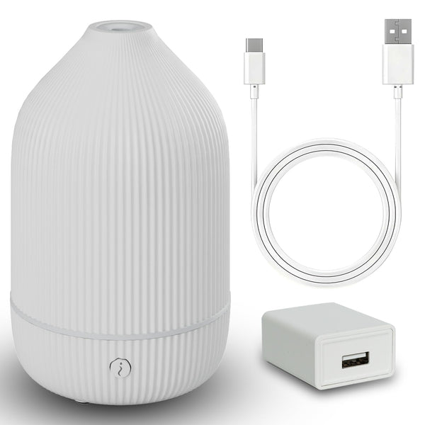 Oil Diffuser,100ML Mini Aromatherapy with USB Cable & Adapter, 7 Colors Lights Mode Waterless Auto Off for Car Home Office Room (USB Power) White
