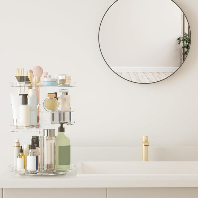 Rotating Makeup Organizer, DIY 8 Adjustable Layers Spinning Skincare Organizer, 