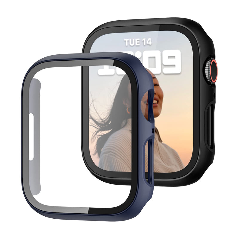 JZK Case with Screen Protector for Apple Watch Series 3/2/1 38mm,Black+Blue | 2 Pack,for Apple watch Case,Hard PC Cover,Tempered Glass,Full