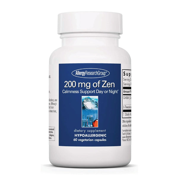Allergy Research Group 200 Mg of Zen Supplement - Calmness Support, Day or Night, GABA, L-Theanine, Hypoallergenic, Vegetarian Capsules - 60 Count