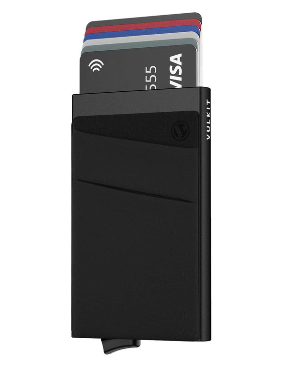 VULKIT Card Holder with Money Pocket Pop up Wallet RFID Blocking Slim Metal Bank Card Case Holds 5 Cards and Notes(Black)