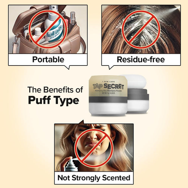 I Dew Care Dry Shampoo - Tap Secret Duo Gift Set, with Black Ginseng, Non-Aerosol, Benzene-Free, Mattifying Root Boosting Powder, No White Cast,