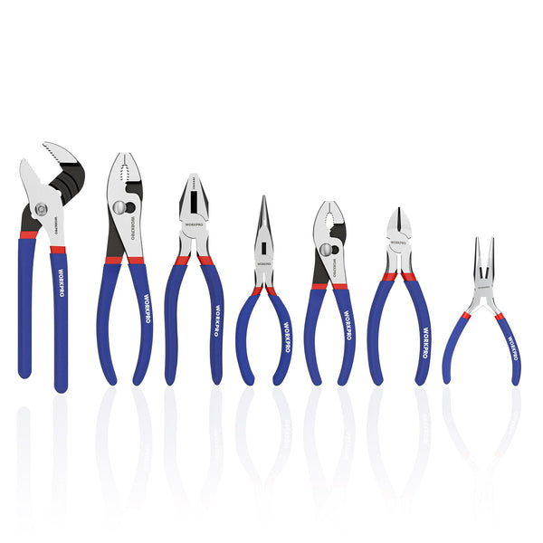 7-piece WORKPRO Pliers Set with Groove Joint, Long Nose, Slip Joint, Linesman, and Diagonal Pliers for DIY & Home Use | Groove Joint Piler, Long