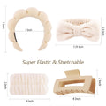 VELSCRUN Spa Headbands for Wash Face, Makeup Headband, Facial Skincare Headbands, 5 Pcs Khaki Puffy Sponge Spa Headband Bow Tie Hair Band Hair