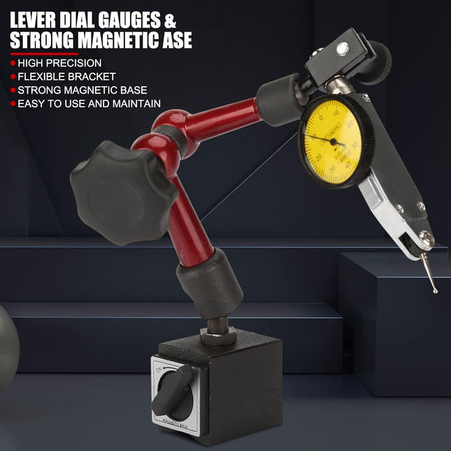 EVTSCAN 0 to 0.8Mm Lever Type Test Indicator with Magnetic Base Set, 32Mm Dial Diameter with Rotating Bezel and 200Mm Fl