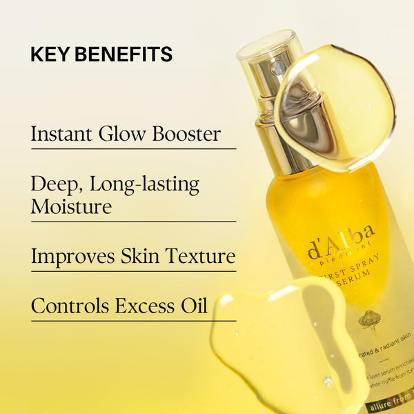 D'Alba Piedmont Italian White Truffle First Spray Serum, Vegan Skin Care, Light-Weight Face Moisturizer, Glow Serum for Radiant Skin, Non