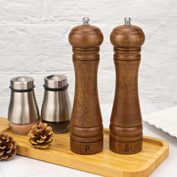 Wood Salt and Pepper Grinder Set, Salt Mill Pepper Grinder Set, Pepper Mill, Salt Shakers with Adjustable Ceramic Rotor- Oak Wood Pepper Grinder