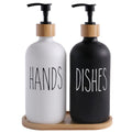 MOMEEMO Soap Dispenser Set, Contains Hand and Dish Soap Dispenser, Suitable for Kitchen Decor. (Black & White) Hd Black White & Tray