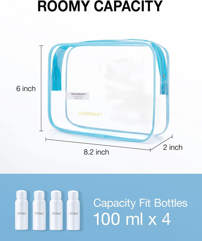 BAGSMART Clear Toiletry Bag, 3 Packs TSA Approved Water-Resistant Quart Size Travel Organizer, Airport Airline Travel Es