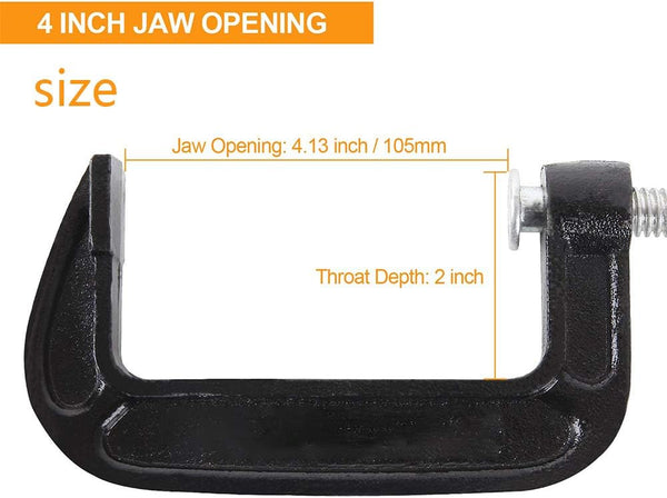 4 Inch C-Clamp Set, Heavy Duty Steel C Clamp Industrial Strength C Clamps for Woodworking, Welding, and Building(4PCs)