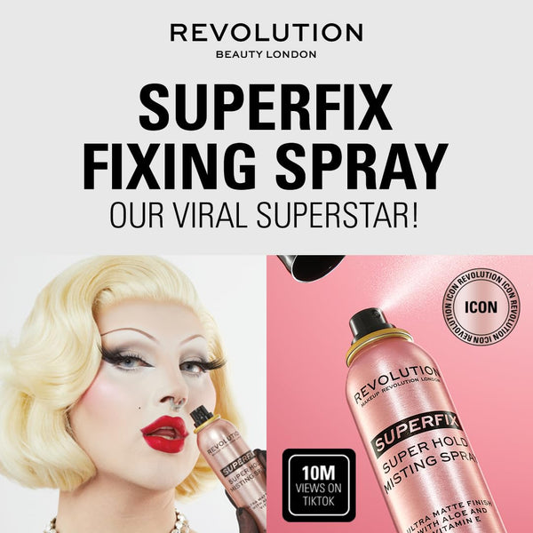 Revolution, Superfix Misting Makeup Setting Spray, Ultra-Matte & Shine-Free Finish, Long-Lasting & Lightweight Mist, Infused with Vitamin E, 5 Fl Oz