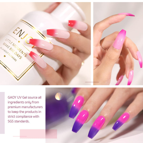 GAOY Color Changing Gel Nail Polish Set, 6 Temperature Mood Changing Colors Red Pink Purple, Soak Off UV Light Cure Gel Polish for Salon and Nail