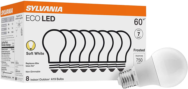 SYLVANIA ECO LED Light Bulb, A19 60W Equivalent, Efficient 9W, 7 Year, 750 Lumens, 2700K, Non-Dimmable, Frosted, Soft Wh
