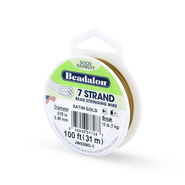 Beadalon 7 Strand Stainless Steel Bead Stringing Wire, 0.018 in / 0.46 mm, Satin Gold, 100 ft / 31 m Satin Gold .018 in / 0.46 mm , 100 ft / 31 m